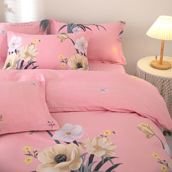 91家纺网 家纺一手货源 找家纺 2023新款12868全棉学生宿舍三件套卡通纯棉四件套梦想花开