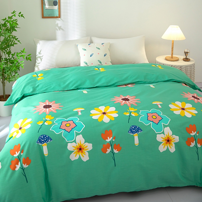 91家纺网 家纺一手货源 找家纺  雨萝家纺 2023新款12868全棉被罩纯棉被套春田花