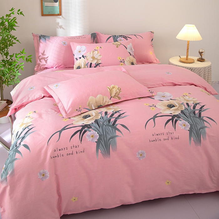 91家纺网 家纺一手货源 找家纺 2023新款12868全棉学生宿舍三件套卡通纯棉四件套梦想花开