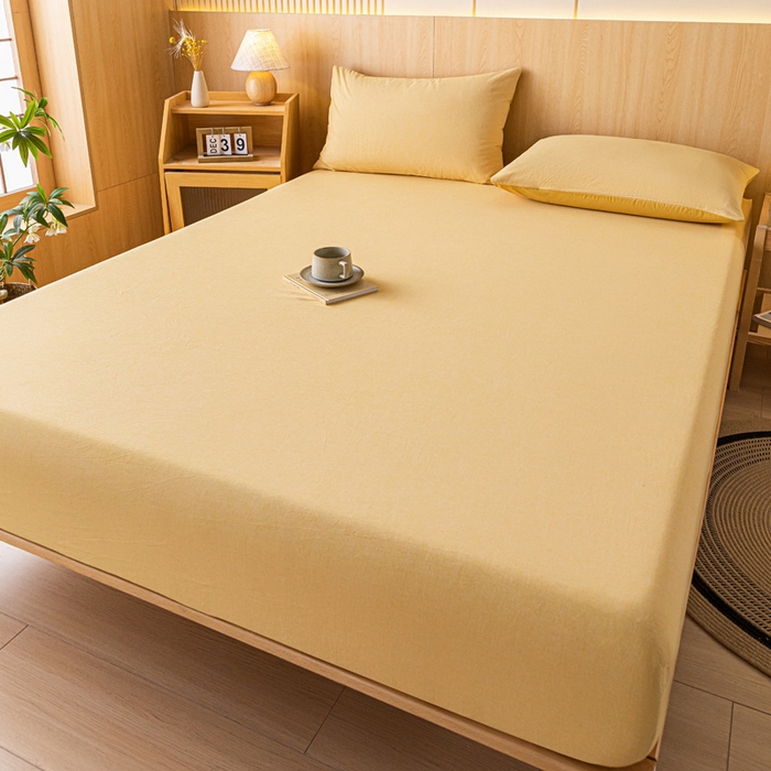 91家纺网 家纺一手货源 找家纺 雅居纺家纺 2024新款全棉色织水洗棉床笠 床笠-千鸟格黄