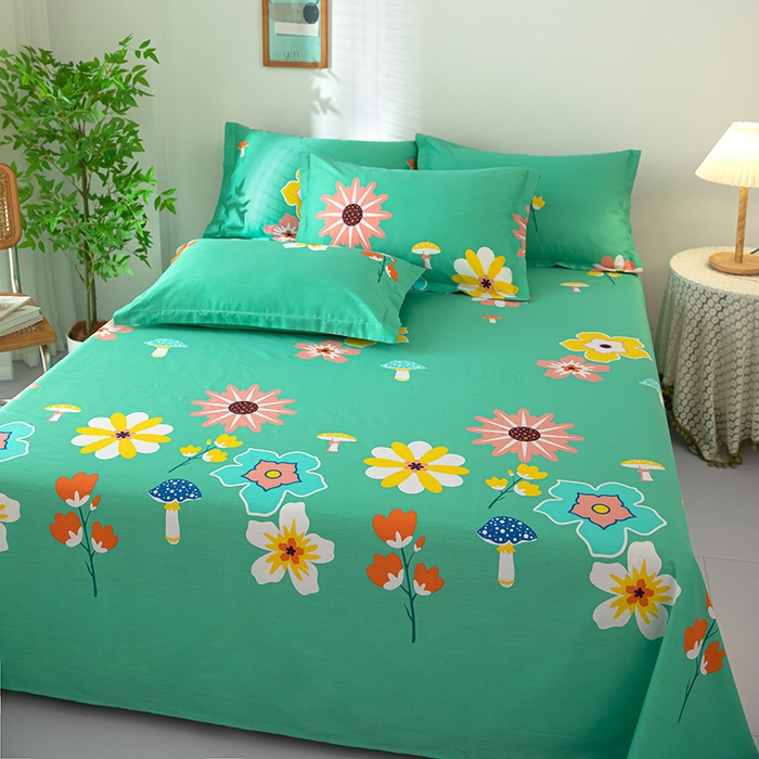 91家纺网 家纺一手货源 找家纺  雨萝家纺 2020新款12868全棉纯棉床单春田花