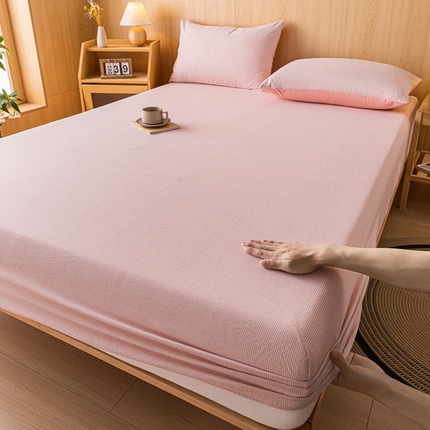 雅居纺家纺 2024新款全棉色织水洗棉床笠 床笠-细条粉