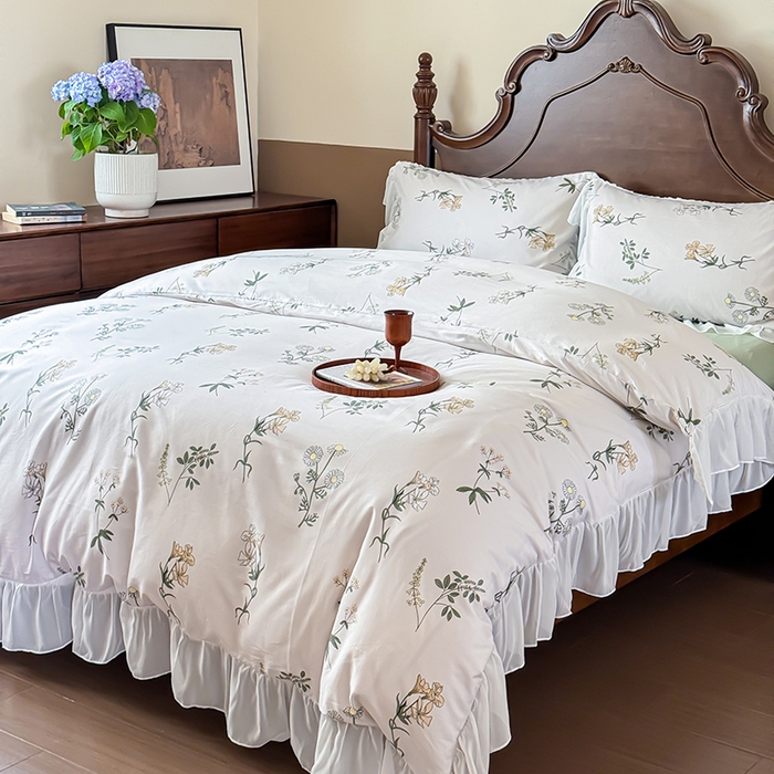 91家纺网 家纺一手货源 找家纺 窝米 2024夏季纯棉法式复古雪纺大花边四件套系列第二批 玛奇朵花边款