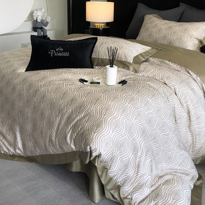 91家纺网 家纺一手货源 找家纺 2024新款60支兰精天丝数码印花四件套系列 格雷-咖