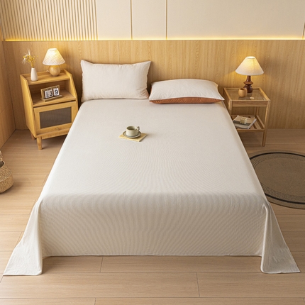 雅居纺家纺 2024新款全棉色织水洗棉单床单 床单-细条焦糖