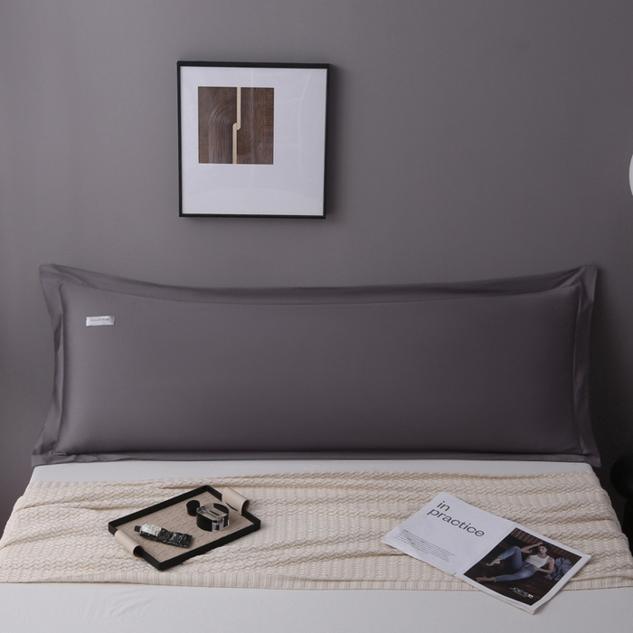 91家纺网 家纺一手货源 找家纺 2024新款100支长绒棉双人长枕套1.2m1.5米纯色全棉贡缎纯棉1.8加长枕头套 商务灰