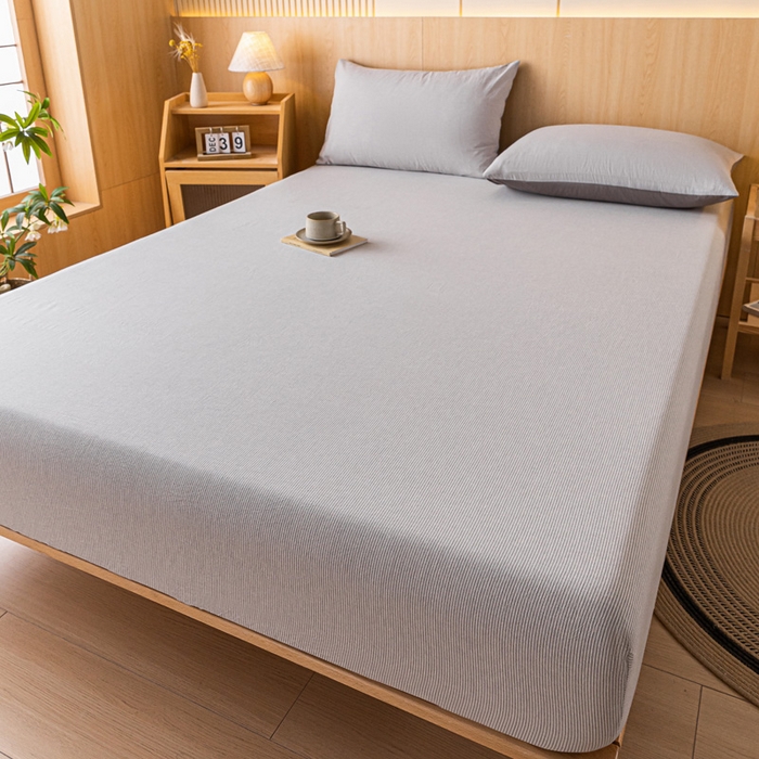 91家纺网 家纺一手货源 找家纺 雅居纺家纺 2024新款全棉色织水洗棉床笠 床笠-细条灰