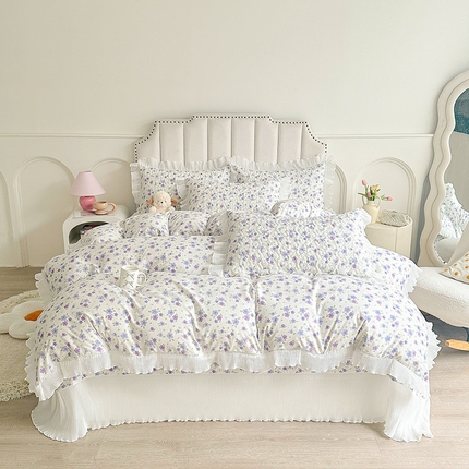 91家纺网 家纺一手货源 找家纺 宜凡 2024新款全棉印花雪纺夹棉床盖四件套 乐薇