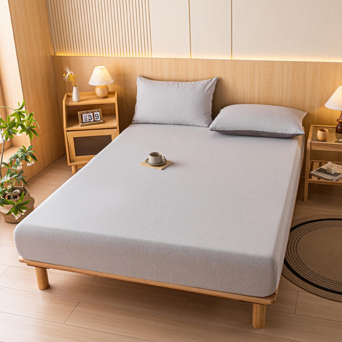 91家纺网 家纺一手货源 找家纺 雅居纺家纺 2024新款全棉色织水洗棉床笠 床笠-细条灰