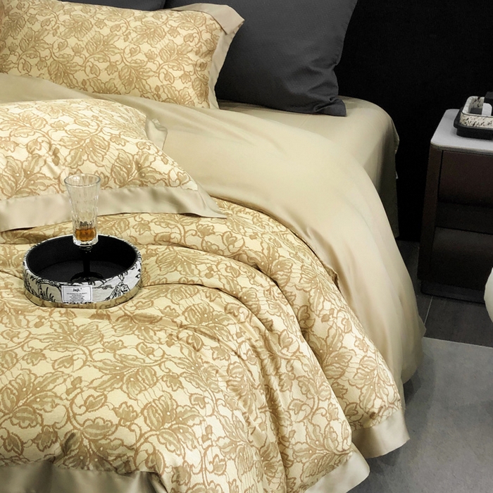 91家纺网 家纺一手货源 找家纺 2024新款60支兰精天丝数码印花四件套系列 帕特-黄