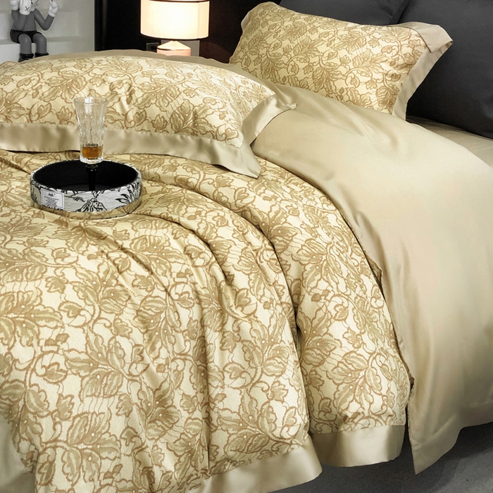 91家纺网 家纺一手货源 找家纺 2024新款60支兰精天丝数码印花四件套系列 帕特-黄