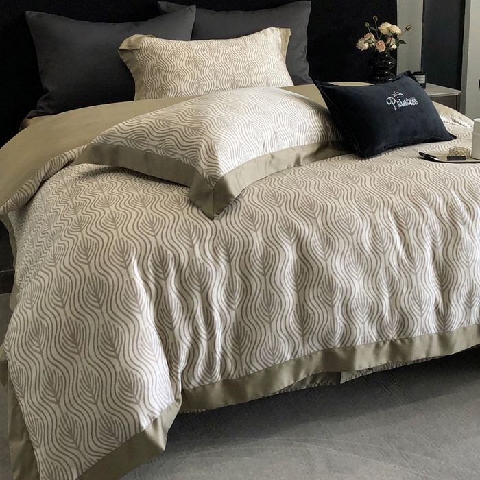 91家纺网 家纺一手货源 找家纺 2024新款60支兰精天丝数码印花四件套系列 格雷-咖