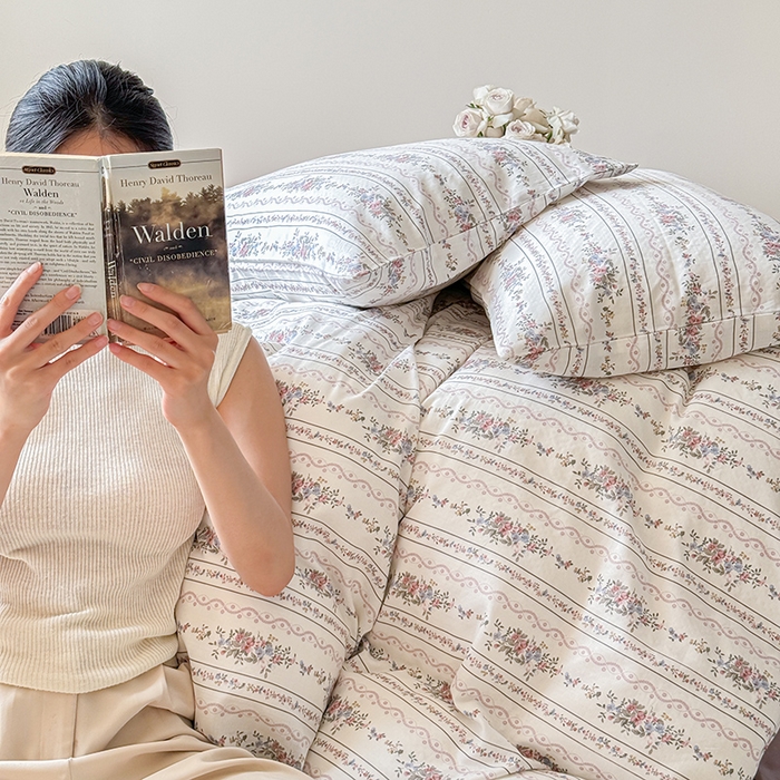 91家纺网 家纺一手货源 找家纺 窝米 2024全棉A类双层纱系列四件套 花开半夏