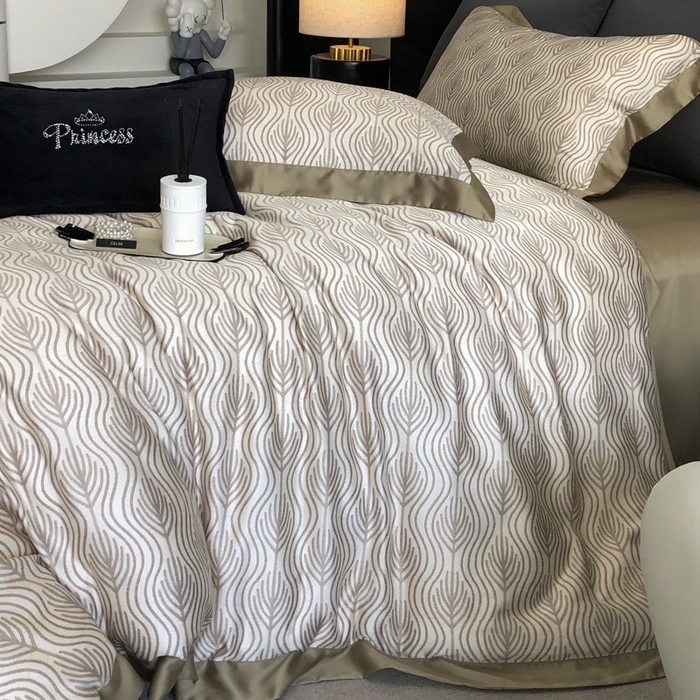 91家纺网 家纺一手货源 找家纺 2024新款60支兰精天丝数码印花四件套系列 格雷-咖