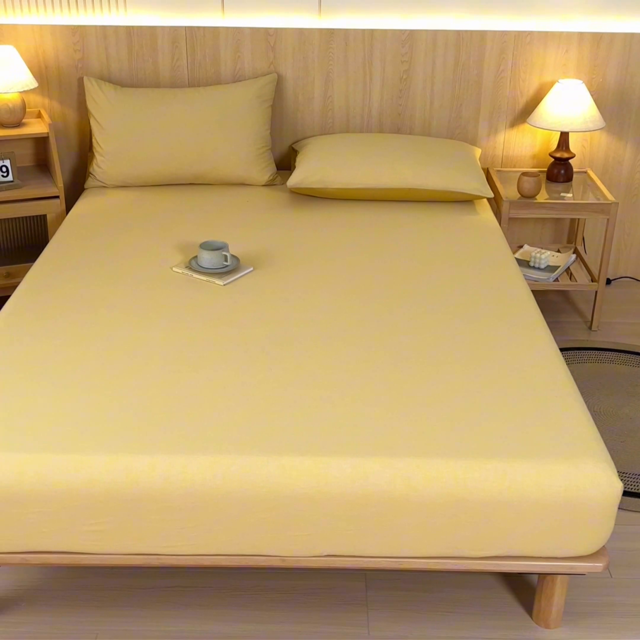 91家纺网 家纺一手货源 找家纺 雅居纺家纺 2024新款全棉色织水洗棉床笠 床笠-千鸟格黄