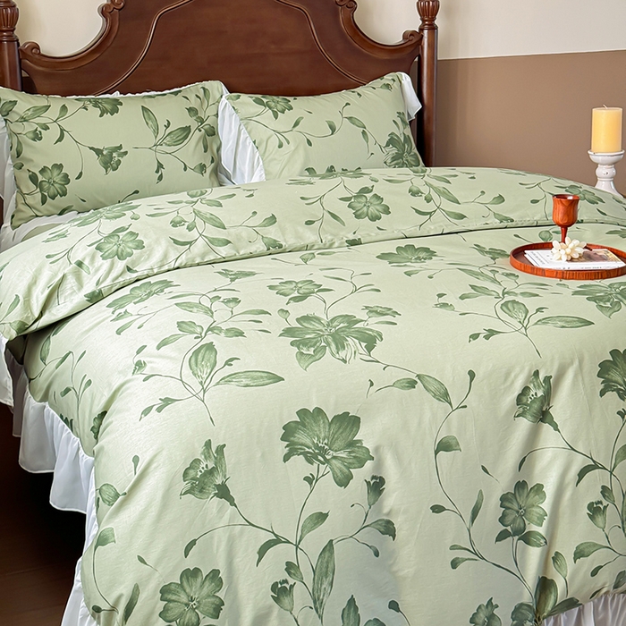 91家纺网 家纺一手货源 找家纺 窝米 2024夏季纯棉法式复古雪纺大花边四件套系列第二批 觅棠花边款