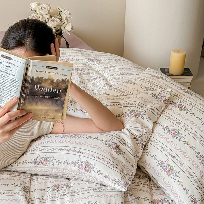 91家纺网 家纺一手货源 找家纺 窝米 2024全棉A类双层纱系列四件套 花开半夏