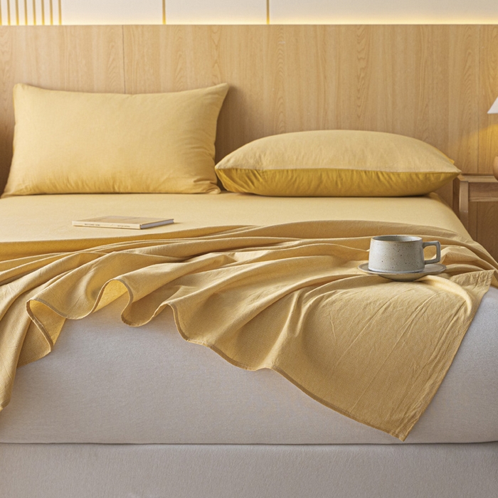 91家纺网 家纺一手货源 找家纺 雅居纺家纺 2024新款全棉色织水洗棉单床单 床单-千鸟格黄