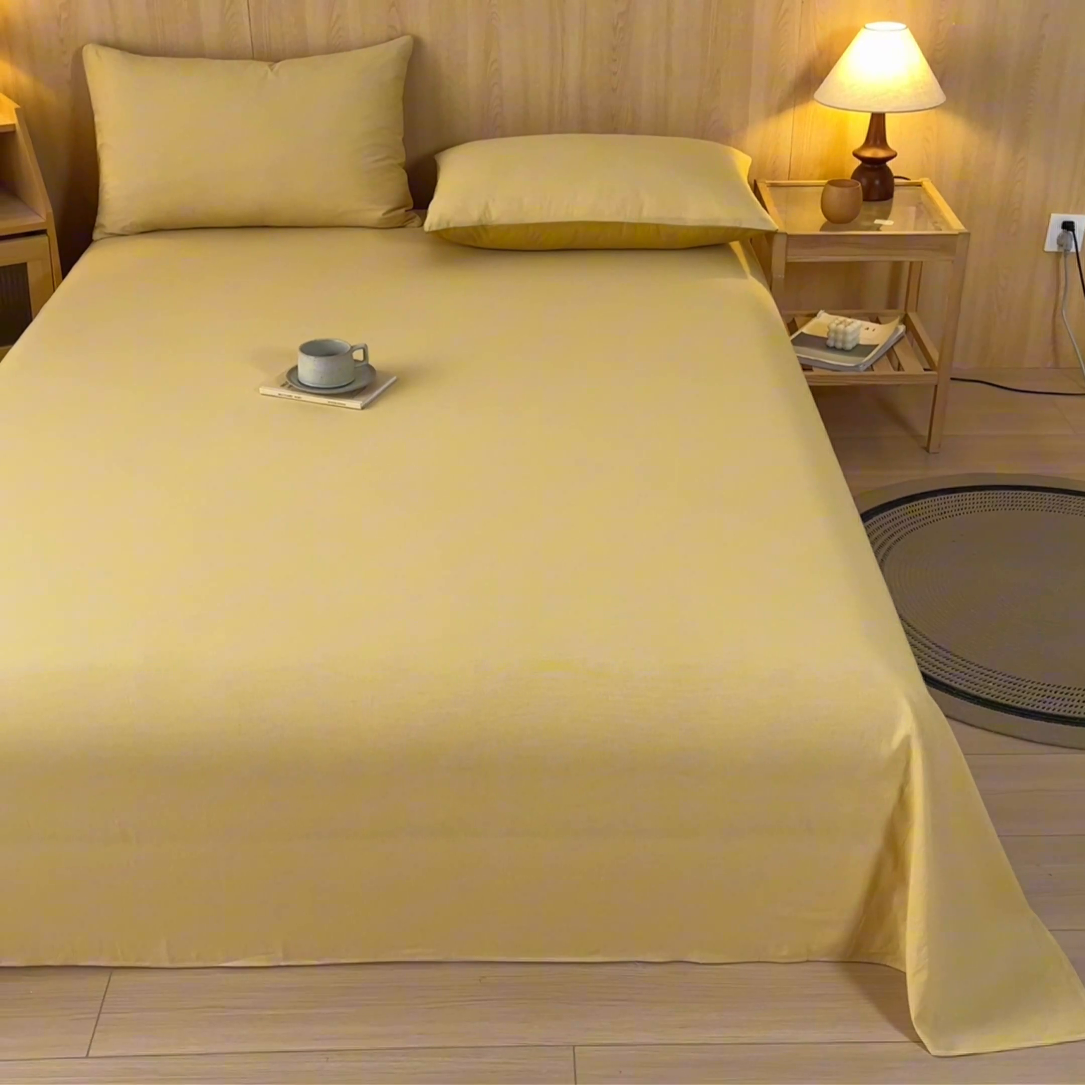 91家纺网 家纺一手货源 找家纺 雅居纺家纺 2024新款全棉色织水洗棉单床单 床单-千鸟格黄