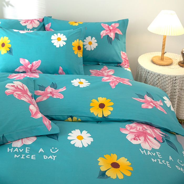 91家纺网 家纺一手货源 找家纺 2023新款12868全棉学生宿舍三件套卡通纯棉四件套花蕊