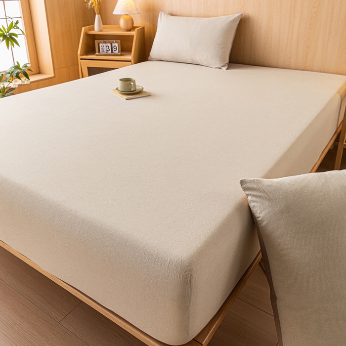 91家纺网 家纺一手货源 找家纺 雅居纺家纺 2024新款全棉色织水洗棉床笠 床笠-千鸟格卡其