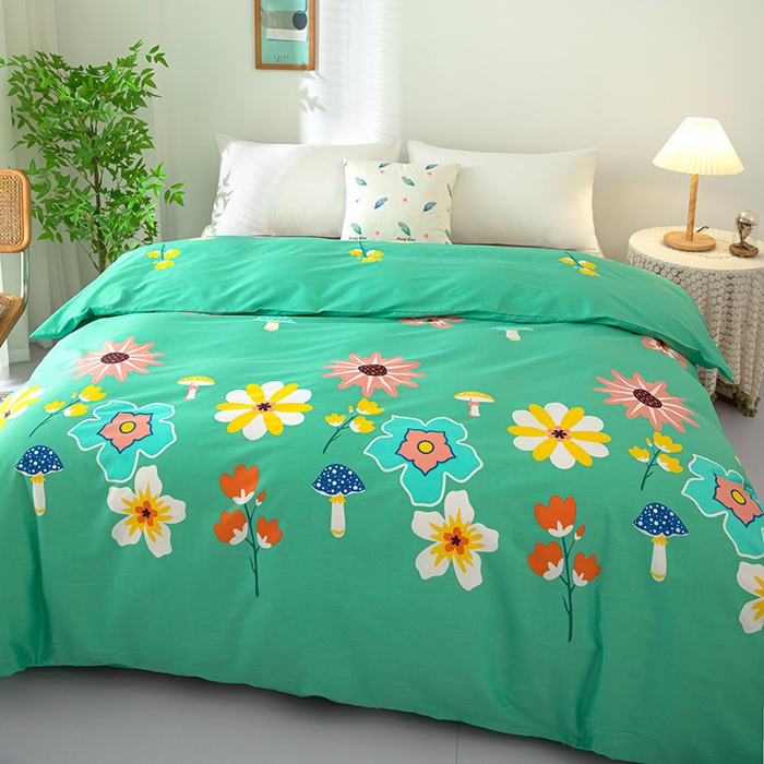 91家纺网 家纺一手货源 找家纺  雨萝家纺 2023新款12868全棉被罩纯棉被套春田花