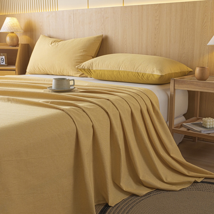 91家纺网 家纺一手货源 找家纺 雅居纺家纺 2024新款全棉色织水洗棉单床单 床单-千鸟格黄