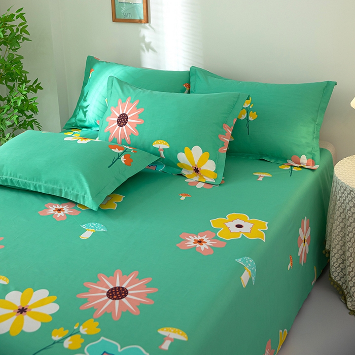 91家纺网 家纺一手货源 找家纺  雨萝家纺 2020新款12868全棉纯棉床单春田花