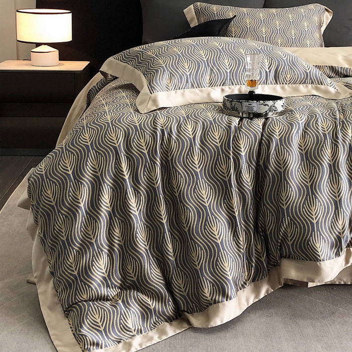 91家纺网 家纺一手货源 找家纺 2024新款60支兰精天丝数码印花四件套系列 格雷-藏青