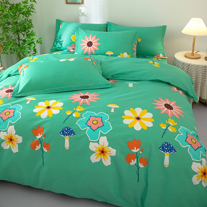 91家纺网 家纺一手货源 找家纺 2023新款12868全棉学生宿舍三件套卡通纯棉四件套春田花