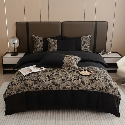 91家纺网 家纺一手货源 找家纺 布可家纺 2025新款轻奢精美浮雕刺绣提花四件套 安露莎-高级黑