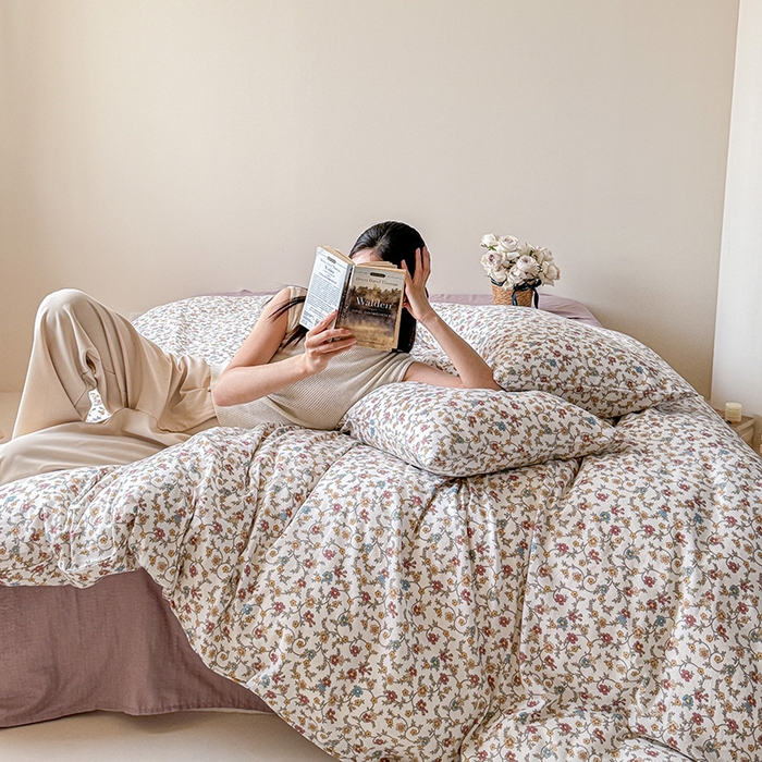 91家纺网 家纺一手货源 找家纺 窝米 2024全棉A类双层纱系列四件套 十里花田