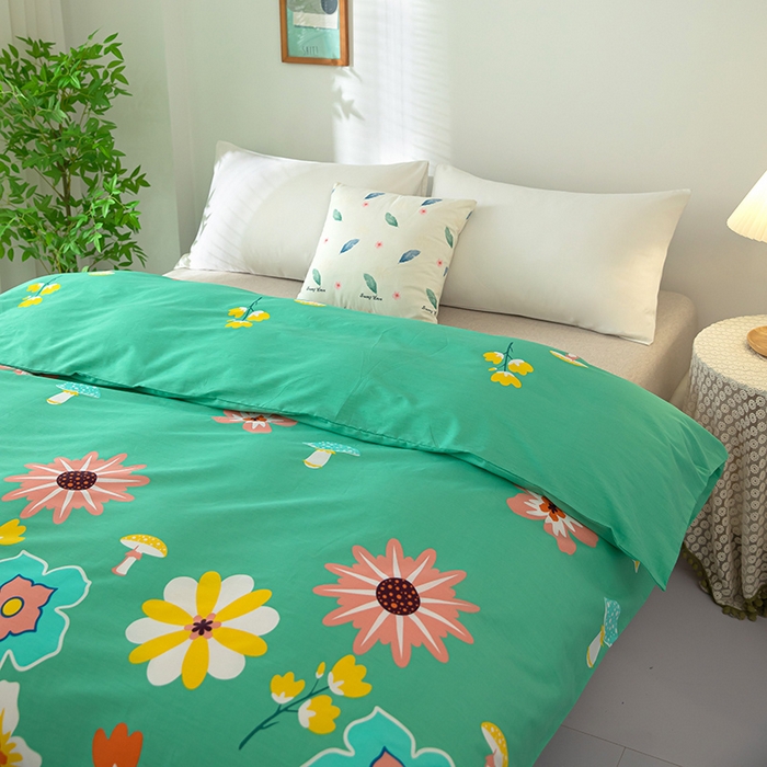 91家纺网 家纺一手货源 找家纺  雨萝家纺 2023新款12868全棉被罩纯棉被套春田花