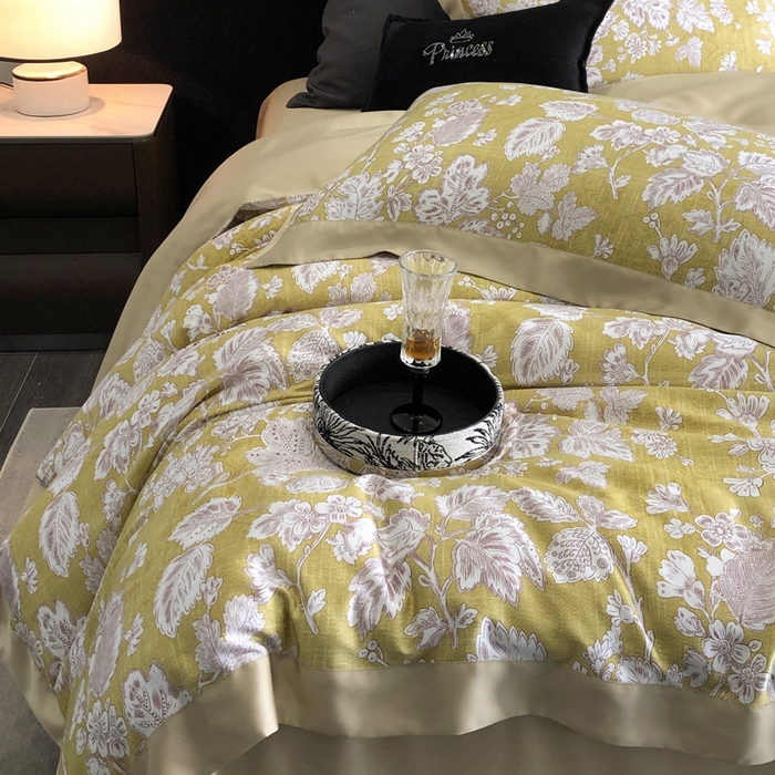 91家纺网 家纺一手货源 找家纺 2024新款60支兰精天丝数码印花四件套系列 洛娜-黄