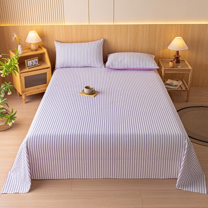 雅居纺家纺 2024新款全棉色织水洗棉单床单 床单-竖条紫