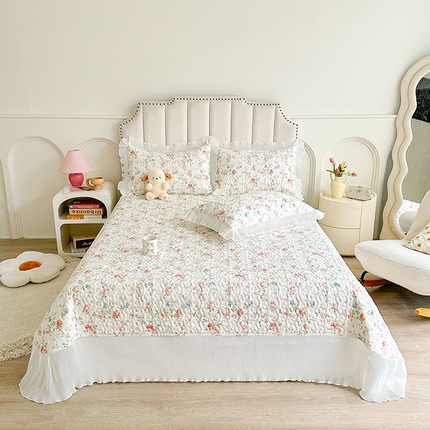 宜凡 2024新款全棉印花雪纺夹棉床盖三件套 彼得城堡