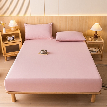 91家纺网 家纺一手货源 找家纺 雅居纺家纺 2024新款全棉色织水洗棉床笠 床笠-千鸟格粉