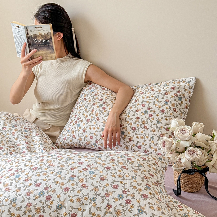 91家纺网 家纺一手货源 找家纺 窝米 2024全棉A类双层纱系列四件套 十里花田