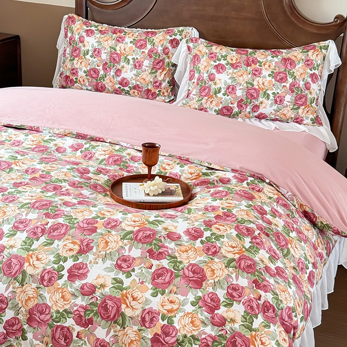 91家纺网 家纺一手货源 找家纺 窝米 2024夏季纯棉法式复古雪纺大花边四件套系列第二批 小玫瑰花边款