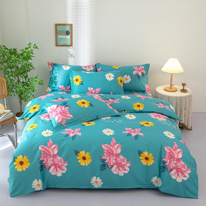 91家纺网 家纺一手货源 找家纺 2023新款12868全棉学生宿舍三件套卡通纯棉四件套花蕊