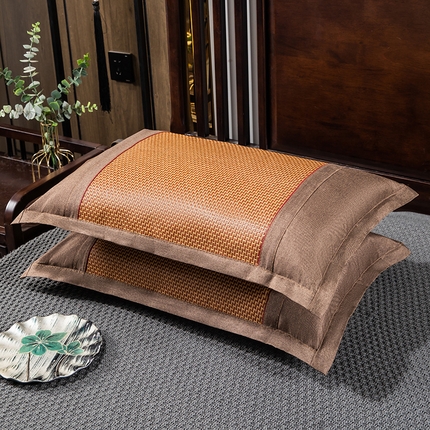 织布人 2024新款夏凉冰丝枕套冰藤枕套凉席枕套单枕套单枕芯48*74 彩藤直角/单枕套