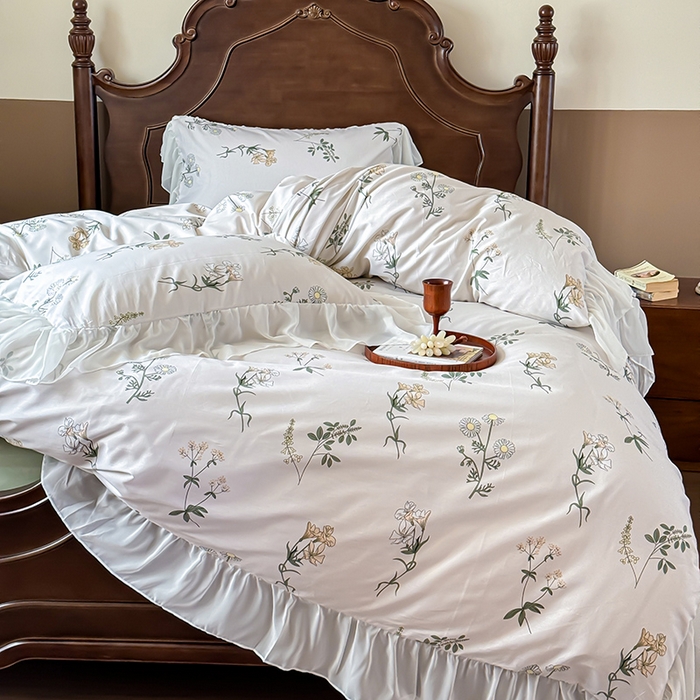 91家纺网 家纺一手货源 找家纺 窝米 2024夏季纯棉法式复古雪纺大花边四件套系列第二批 玛奇朵花边款