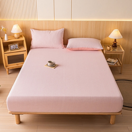 91家纺网 家纺一手货源 找家纺 雅居纺家纺 2024新款全棉色织水洗棉床笠 床笠-细条粉