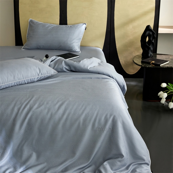 91家纺网 家纺一手货源 找家纺 安莱生活 2024新款60S天丝棉提花四件套三系列（银丝款）--天丝棉铂金简奢款 夏陌-冰雨蓝