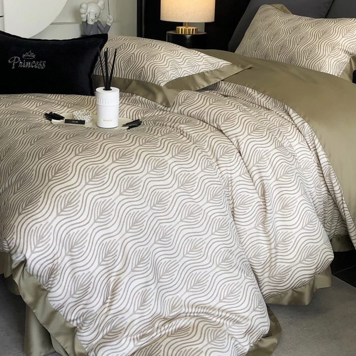 91家纺网 家纺一手货源 找家纺 2024新款60支兰精天丝数码印花四件套系列 格雷-咖