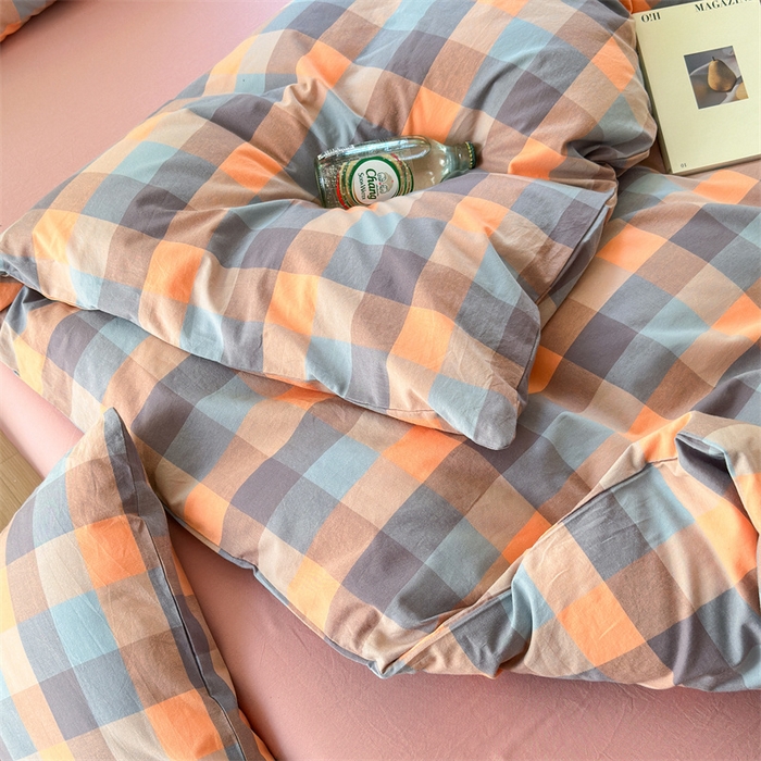 91家纺网 家纺一手货源 找家纺 北欧良品 2024新款A类全棉色织水洗棉单被套 曲奇中格粉