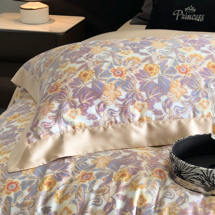 91家纺网 家纺一手货源 找家纺 2024新款60支兰精天丝数码印花四件套系列 比拉-白