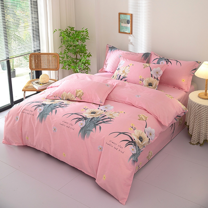 91家纺网 家纺一手货源 找家纺 2023新款12868全棉学生宿舍三件套卡通纯棉四件套梦想花开