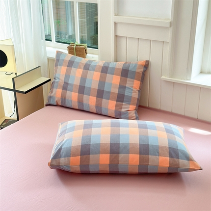 91家纺网 家纺一手货源 找家纺 北欧良品 2024新款A类全棉色织水洗棉单枕套 曲奇中格粉