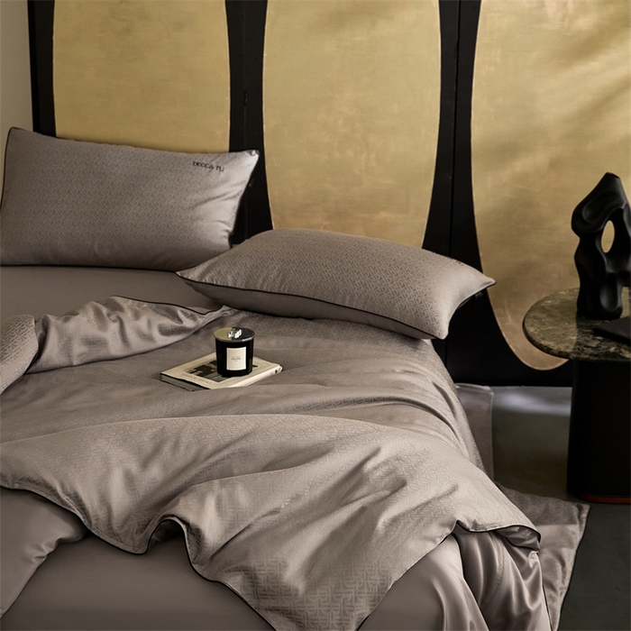 91家纺网 家纺一手货源 找家纺 安莱生活 2024新款60S天丝棉提花四件套三系列（银丝款）--天丝棉铂金简奢款 伯格-巧克力